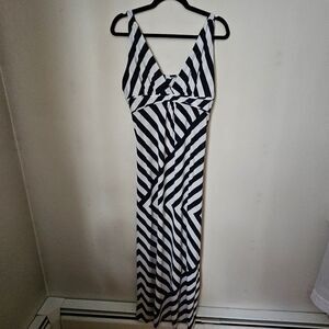 Raindrops Maxi Dress V-Neck Blue White Stripes Strapless Casual Vacation Neutral